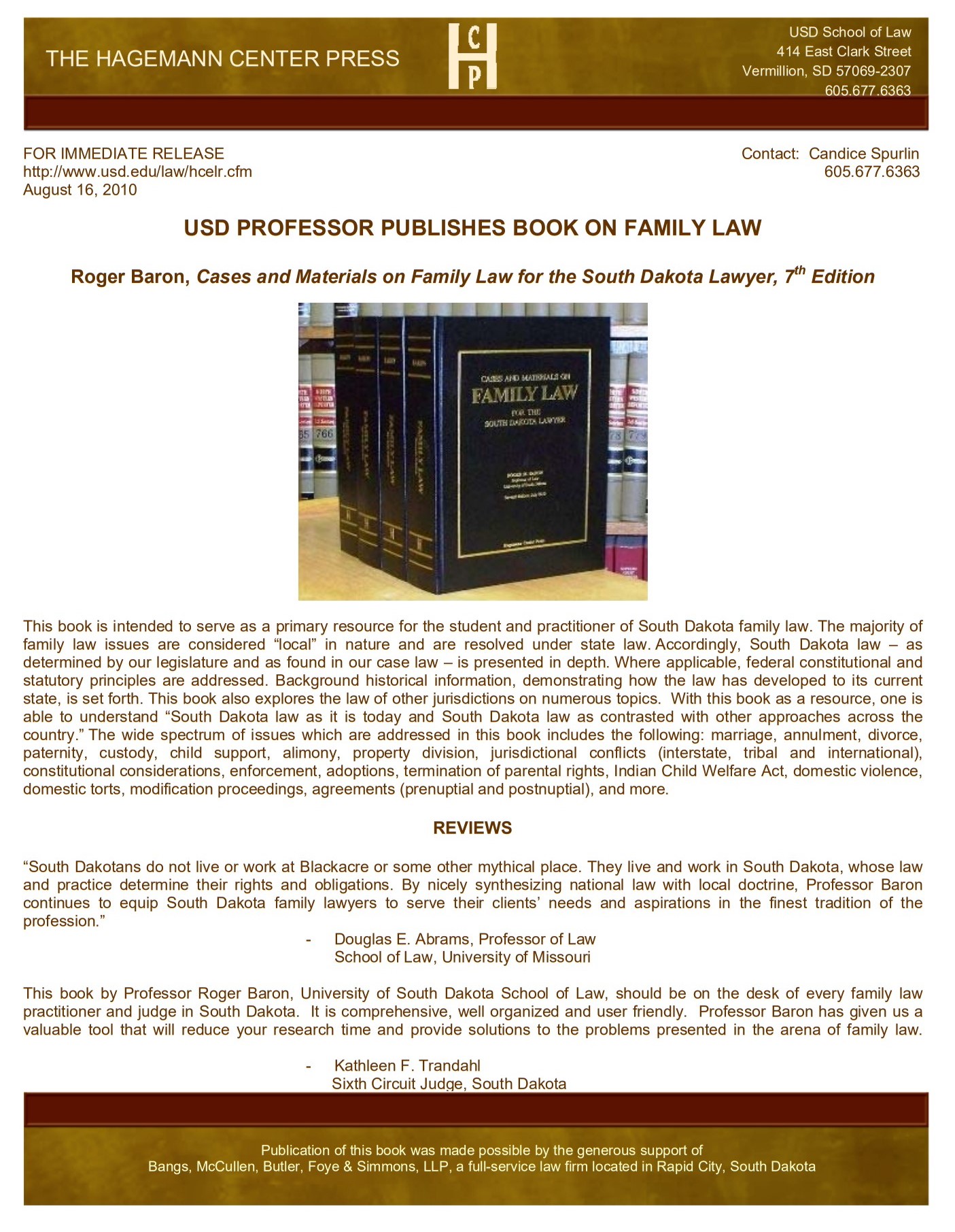 Hagemann Center press release, page 1